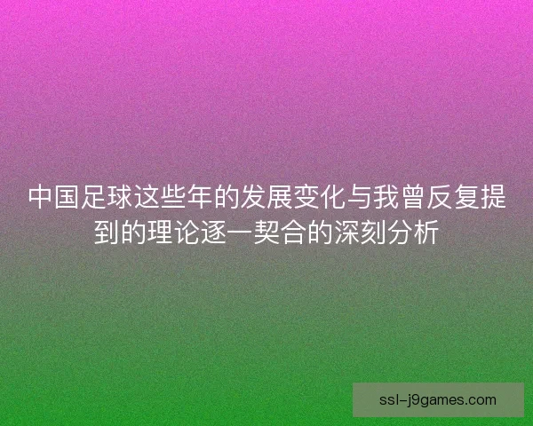 中国足球这些年的发展变化与我曾反复提到的理论逐一契合的深刻分析